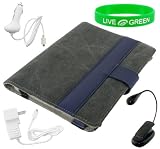 Grey and Dark Blue Canvas Case, Book Light, Car and Travel-Wall Chargers for Amazon Kindle 2 E-Reader Reading Device (Kindle NOT Included)