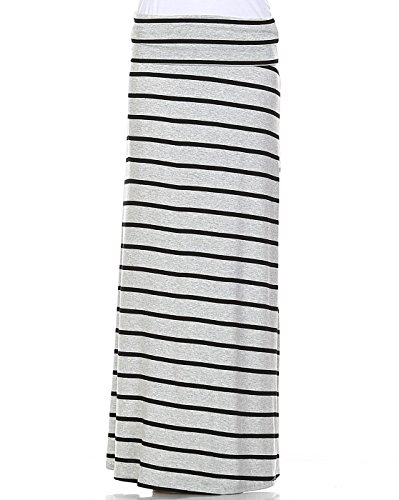 Elain & J Luxury Boutique Full Length Maxi Skirt With Fold Over Waist Large Striped Black Grey