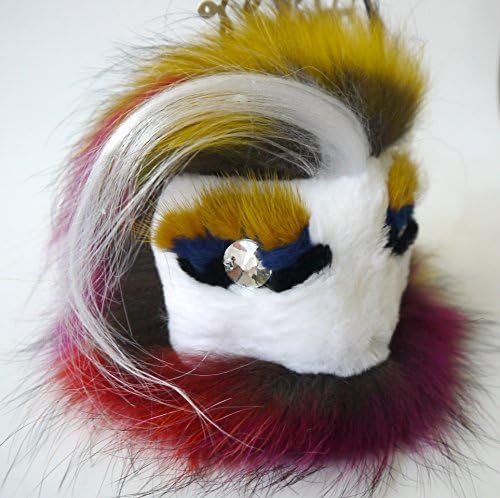 AURORA168 Rainbow Monster Plush Doll Fluffy Fox Fur Pom Pom Ball Keychain Keyring / Bag Charm