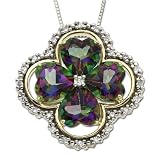 10k Yellow Gold Neptune Green Mystic Topaz and Diamond Flower Pendant