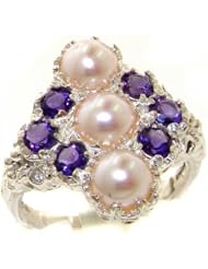 High Quality Solid 925 Sterling Silver Natural Pearl & Amethyst Large Vintage Ring - Finger Sizes 4 to 12 Available