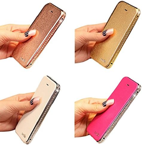 Towallmark(TM)Luxury Diamond Rhinestone Metal Bumper Frame Leather Case Cover for iPhone 5 5S