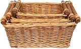 Set of 3 Nested Storage Baskets with Wooden Handles