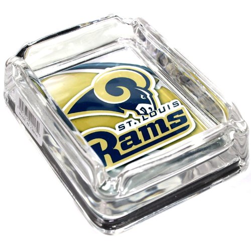 See St. Louis Rams Glass Ashtray - Dimensions 3 Inch x 4 Inch - Simulated Black Velvet Botton