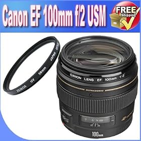 Canon EF 100mm f/2 USM Telephoto Lens for Canon SLR Cameras + 58mm UV Filter!!