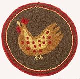 Chair Pad Hooked Wool Rooster - Primitive, Country Rustic