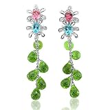 14k White Gold Blue Topaz Peridot Gem Diamond Earrings, TW: 15.79 carat