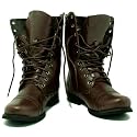 New Womens Brown Tall Military Army Flat Ankle Boots Sz 3-8