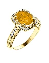18K Yellow Gold 9.00x7.00mm Oval Cut Citrine and Diamond Ring -- LIFETIME WARRANTY