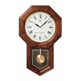 Seiko Wall Pendulum Schoolhouse Clock Dark Brown Solid Oak Case #QXH102BC by Seiko