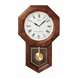 Seiko Wall Pendulum Schoolhouse Clock Dark Brown Solid Oak Case by