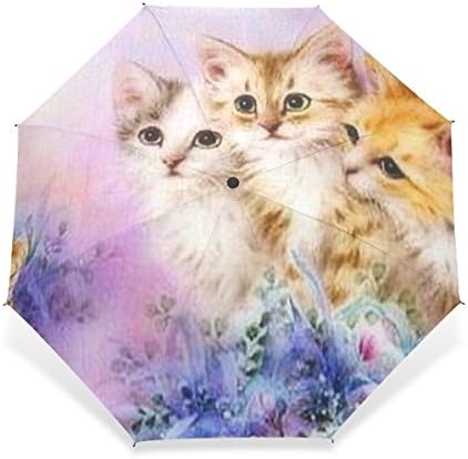 WORLDTEX Unique Design Cute Fashion Pretty Cat Basket Windproof Travel Umbrella