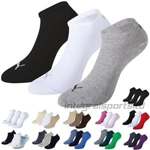 Puma Sports Socks - Unisex Invisible Sneakers 3P -Three Pair Packs Of Plain/Mix Black/White/Grey UK Size 9-11