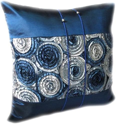 ThaiSmile Cool Rose Design Single Throw Cushion Cover/ Pillow Case Handmade By Thai Silk &amp; Cotton for Decorative Sofa,car and Living Room Size 16"x16"