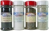 Salt, pepper and herb gift set ~ 4 small shakers, gray and white salt, black peppercorns, herbes de Provence