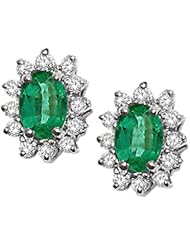 Tommaso Design (tm) Oval 7x5mm Genuine Emerald and Diamond Earrings