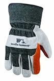 Wells Lamont 4050 One-Size Double-Palm, L/P, with Safety Cuff, Wing Thumb, Shirred Wrist, Work Glove with Suede Cowhide