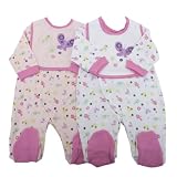 from Universal Textiles Babies Girls Butterfly And Bird Embroidered Long Sleeved Sleep Suit Grow with Bib Set (3-6 Months) (Pink Patterned)