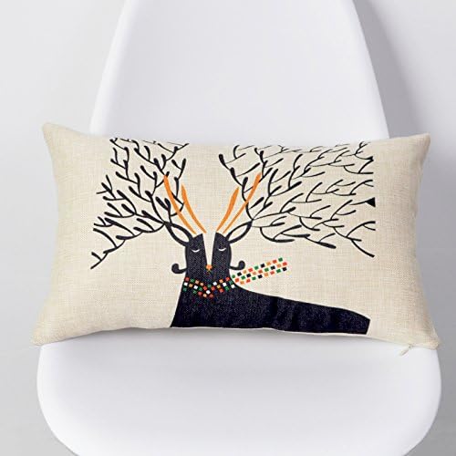 Hoobor House Nordic Wind Cotton and Linen Blended Sofa Cushion Long Pillow Cushion Lumbar 30 50 Car Seat Back(30X50cm (with core) small elk 004)