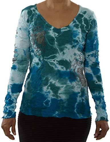 Sledge USA Long Sleeve V-neck Crown Flower Swirl Womens Blouse (X-Large)