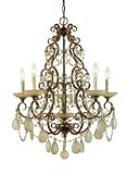 AF Lighting 7168-5H Golden Palace Candle Base Chandelier, Antique Gold with Antiqued Glass Accents