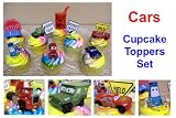 Disney Lightning McQueen Cars 12 Piece Birthday and Special Occasion 12 Piece Cake Topper / Cupcake Topper Set Featuring Sally, Lightning McQueen, Guido, Luigi, Mack, Hudson Hornet, Sarge, Various Road Signs, and McQueen Oil Can