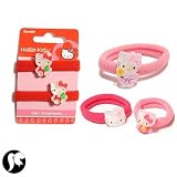 SG PARIS HELLO KITTY-BIJOUX CHEVEUX-ELASTIQUE-LOTX4-CARTEX2Pcs-ENFANT-MATIERE MELANGEE----ANIMAUX-CHAT