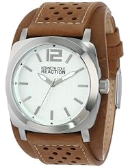 Kenneth Cole REACTION Unisex RK1330 Street Silver Case Silver Dial Brown Biker Cuff Strap Watch