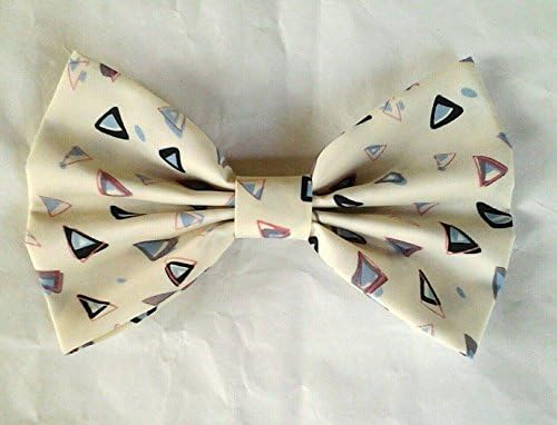TRIANGLE PRINT ON WHITE IVORY BIG BOW HAIR CLIP