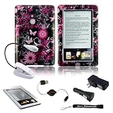 Crystal Case Pink Flower Ultimate Design Slim Premium Durable Hard Case Edition For Barnes and Noble Nook E-Reader + Includes a 4-Inch eBigvalue Determination Hand Strap + Includes a Ultimate Travel 3 in 1 USB Charger Combo Kit: Home USB Charger + Car USB Charger + Retractable USB Data Sync and Charge Cable + Includes an Anti Scratch and Anti Glare Full Screen Protector for your Nook eReader