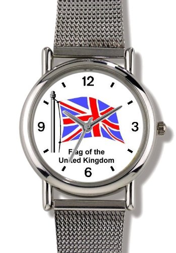 Flag of United Kingdom - Union Jack No.1 England Theme - WATCHBUDDY® ELITE Chrome-Plated Metal Alloy Watch with Metal Mesh Strap-Size-Small ( Standard Women's Size )