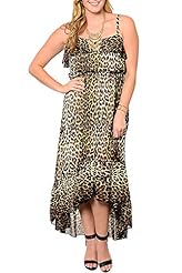Plus Size Polyester Leopard Print  Maxi Dress  With Ruffles