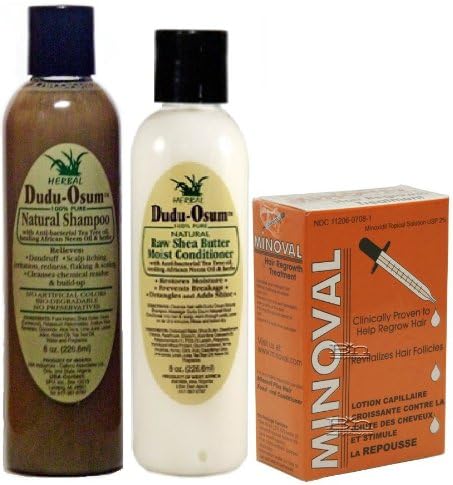 Dudu Osum and Minoval Combo (Natural Shampoo and Sheabutter Conditioner with Minoval Hair Regrowth) Plus 1 Free of Apple EYE Pencil Color: Life Green