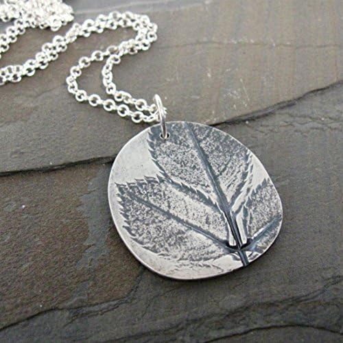Large silver botanical necklace with real leaf imprint