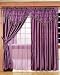 Vintage Satin Purple Embroidery Flower Window Curtain / Drape Set with Printed Sheer Backing-treatment Draperies