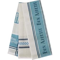 3 Bistro Blue Dish Towels with Waffle Weave and Checkerboard
