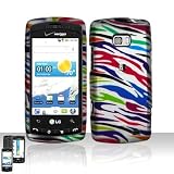 Rubberized Blue Green Pink Purple Silver Colorful Zebra Snap on Design Case Hard Case Skin Cover Faceplate for Lg Ally Vs740 + Screen Protector Film + Free Cell Phone Bag