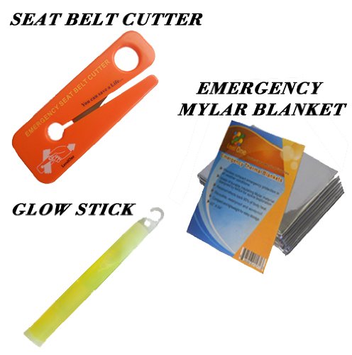 Emergency Survival Kit (Blanket, Seat-belt Cutter, Glow Stick)
