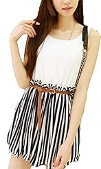 Short Vertical Stripe Sleeveless Chiffon  Dress