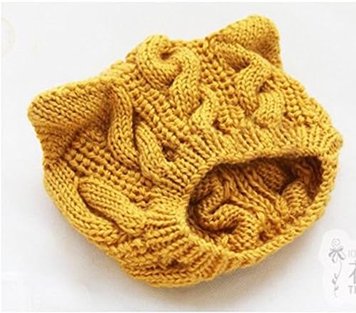 Fashion Women Girl Warm Winter Fall Wool Crochet Baggy Beret Beanie Hat Caps Cute Devil Horn Cat Ear Shape Knitted Hats Elastic Outdoor Ski Beanie Cap (Yellow)