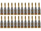 24k Gold Connector Banana Plugs, Open Screw Type 24 Pack (12 Red, 12 Black)