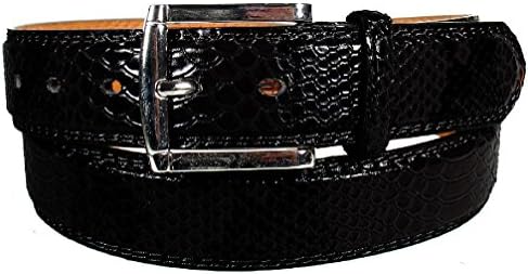 MEN BLACK / BROWN FAUX SNAKE SKIN GENUINE LEATHER STITCHED BELT w BELT BUCKLE