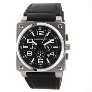 Republic Men's Stainless Steel Black Leather Strap Chrono Aviation Watch (Watch)