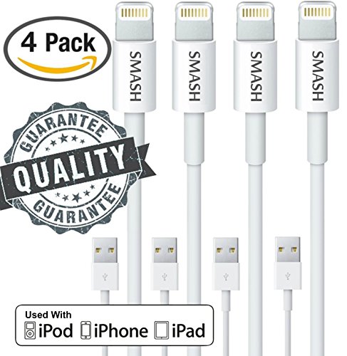 Lightning Cable Iphone 6 Charger Cord USB Charging Cables - 3 Ft for iPhone 6, 6Plus, 5s, 5c, 5, iPad Air, Air2, Mini, Mini2 Pad 4th Gen, iPod Touch 5th gen, and iPod Nano 7th Gen (4 Pack)