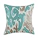 CaliTime High Class Throw Pillow Cover Case for Couch Sofa Home Decoration Vintage Ikat Style Applique Embroidered 20 X 20 Inches Teal & Light Taupe