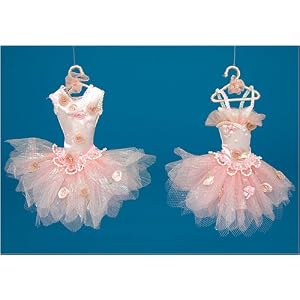 Set of 2 Pink Dance Ballerina Dress Tutu Christmas Ornaments