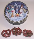 Scott's Cakes 1 lb. White Chocolate Covered Pretzel with Christmas Jimmies & Chocolate Chips in a Warm Wishes Tin