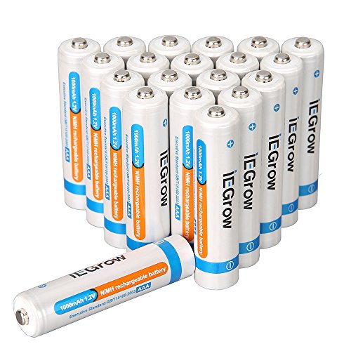 iEGrow AAA Ni-MH Rechargeable Batteries 1000mAh (20-pack)