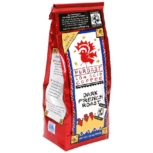 Puroast Low-Acid Whole Bean Coffee, Organic Fair Trade French, 12-Ounce Bag (Pack of 3)