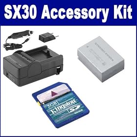 Canon PowerShot SX30 IS Digital Camera Accessory Kit includes: SDNB7L Battery, SDM-198 Charger, KSD2GB Memory Card